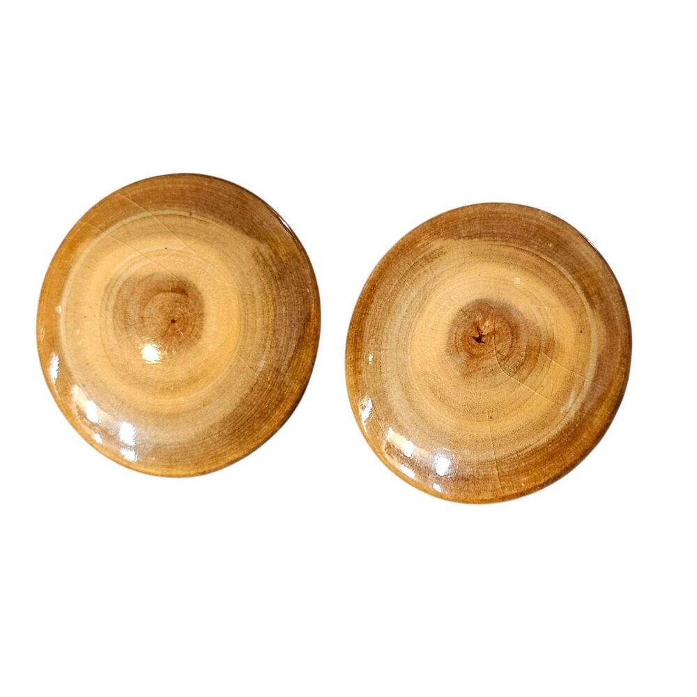 VTG Mod Lacquered Wood Disc Round Dome Clipon Earrings Screwback 1960s Brown 1"